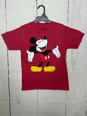 Disney Red Mickey Mouse Graphic Tee with Yellow Accents